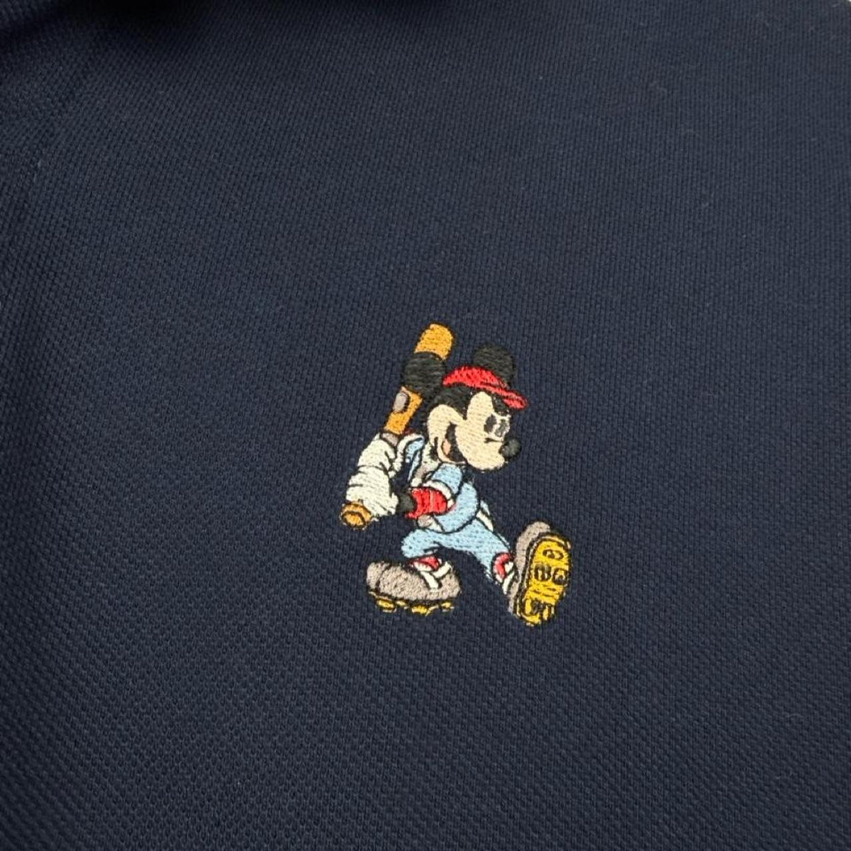 Vintage 90s Mickey Mouse Baseball Navy Polo Shirt (L)