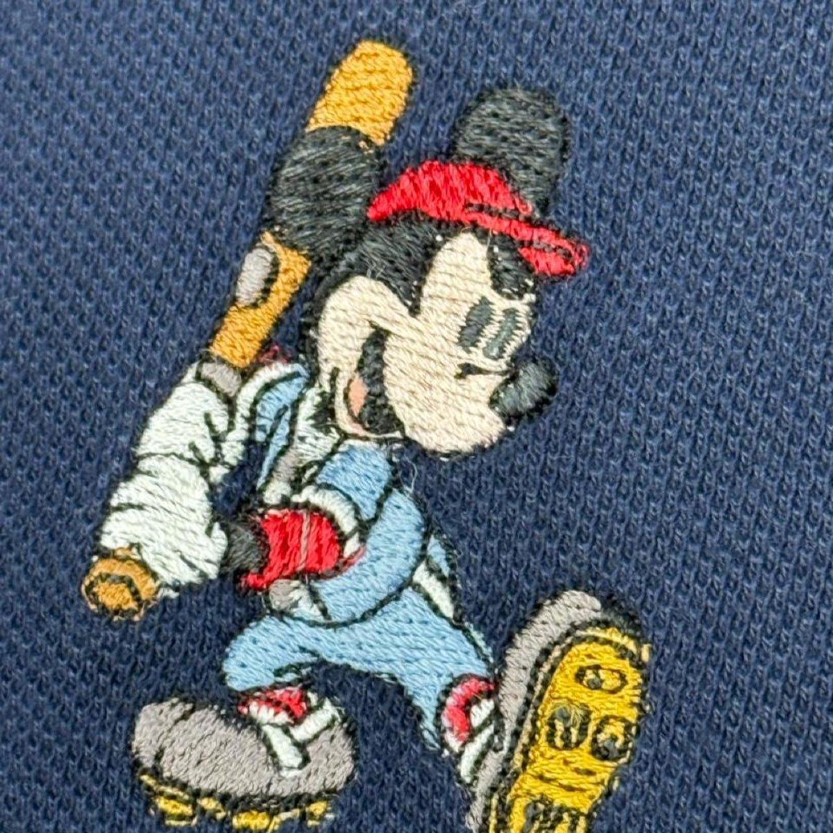 Vintage 90s Mickey Mouse Baseball Navy Polo Shirt (L)