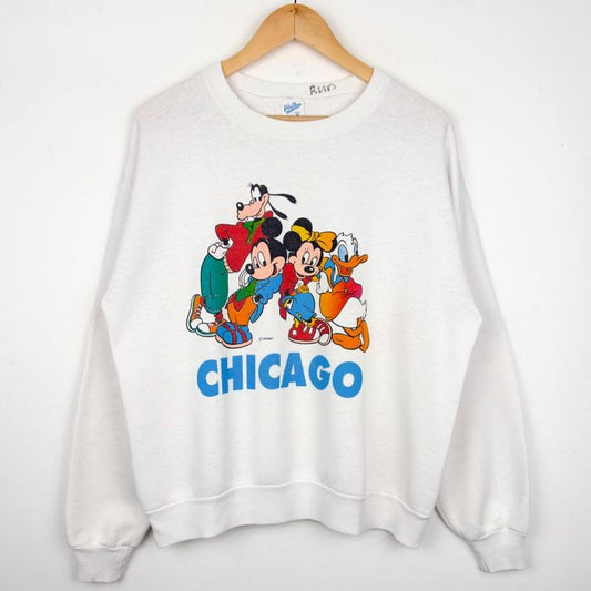 Vintage 90s Mickey & Friends Chicago Distressed White Sweatshirt (M)