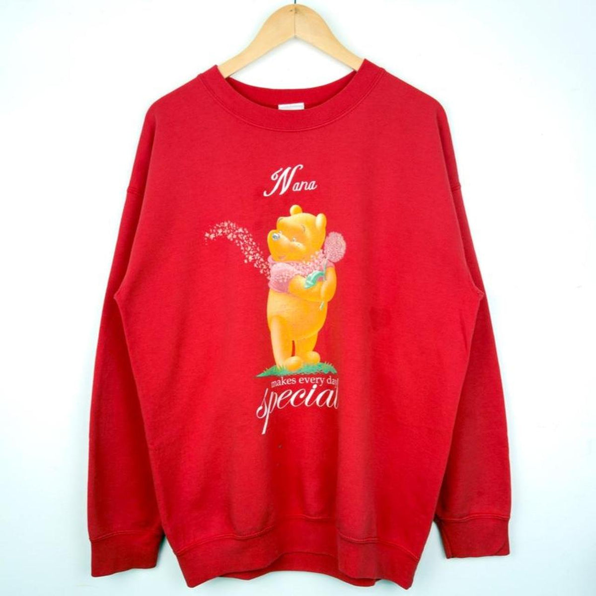 Vintage 00s Winnie the Pooh Nana Distressed Red Sweatshirt (L)