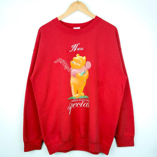 Vintage 00s Winnie the Pooh Nana Distressed Red Sweatshirt (L)