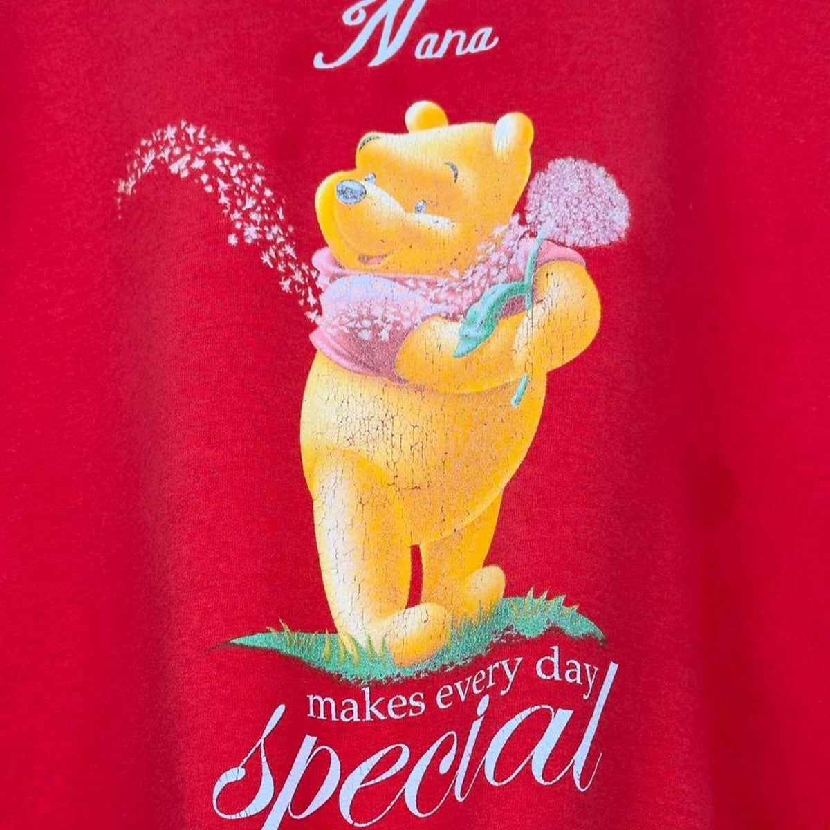 Vintage 00s Winnie the Pooh Nana Distressed Red Sweatshirt (L)