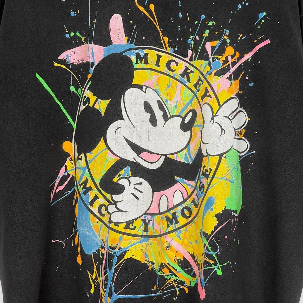 Vintage 90s Mickey Mouse Paint Splat Black T Shirt (Boxy L, See Measurements)