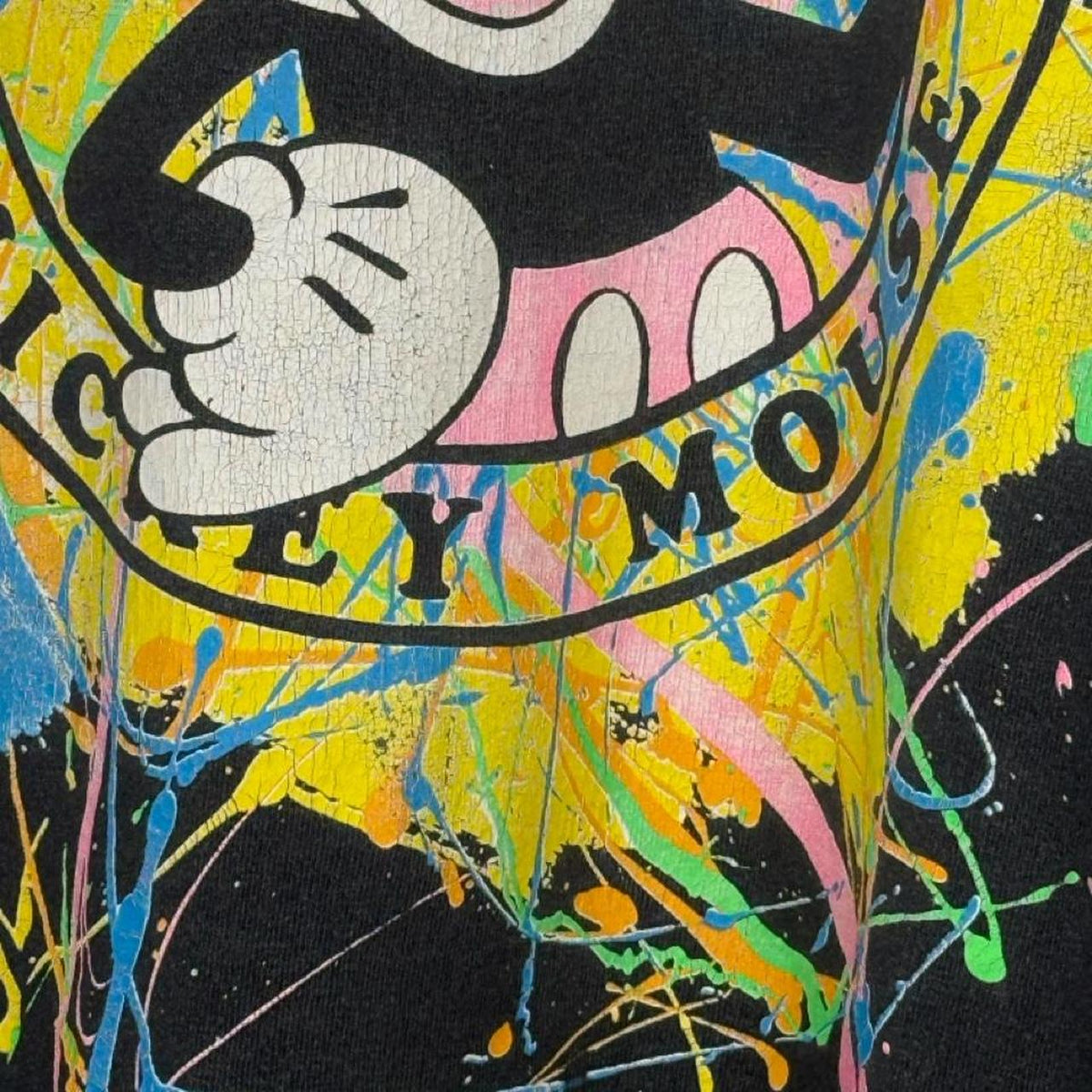 Vintage 90s Mickey Mouse Paint Splat Black T Shirt (Boxy L, See Measurements)