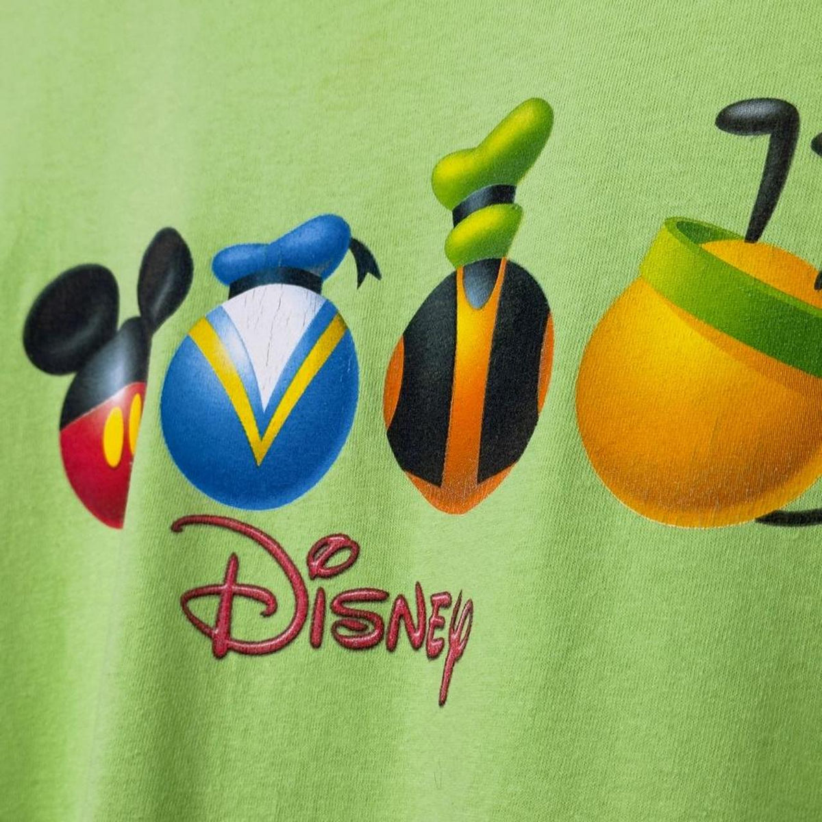Vintage 00s Mickey & Friends Spheres Emblems Green T Shirt (XL)