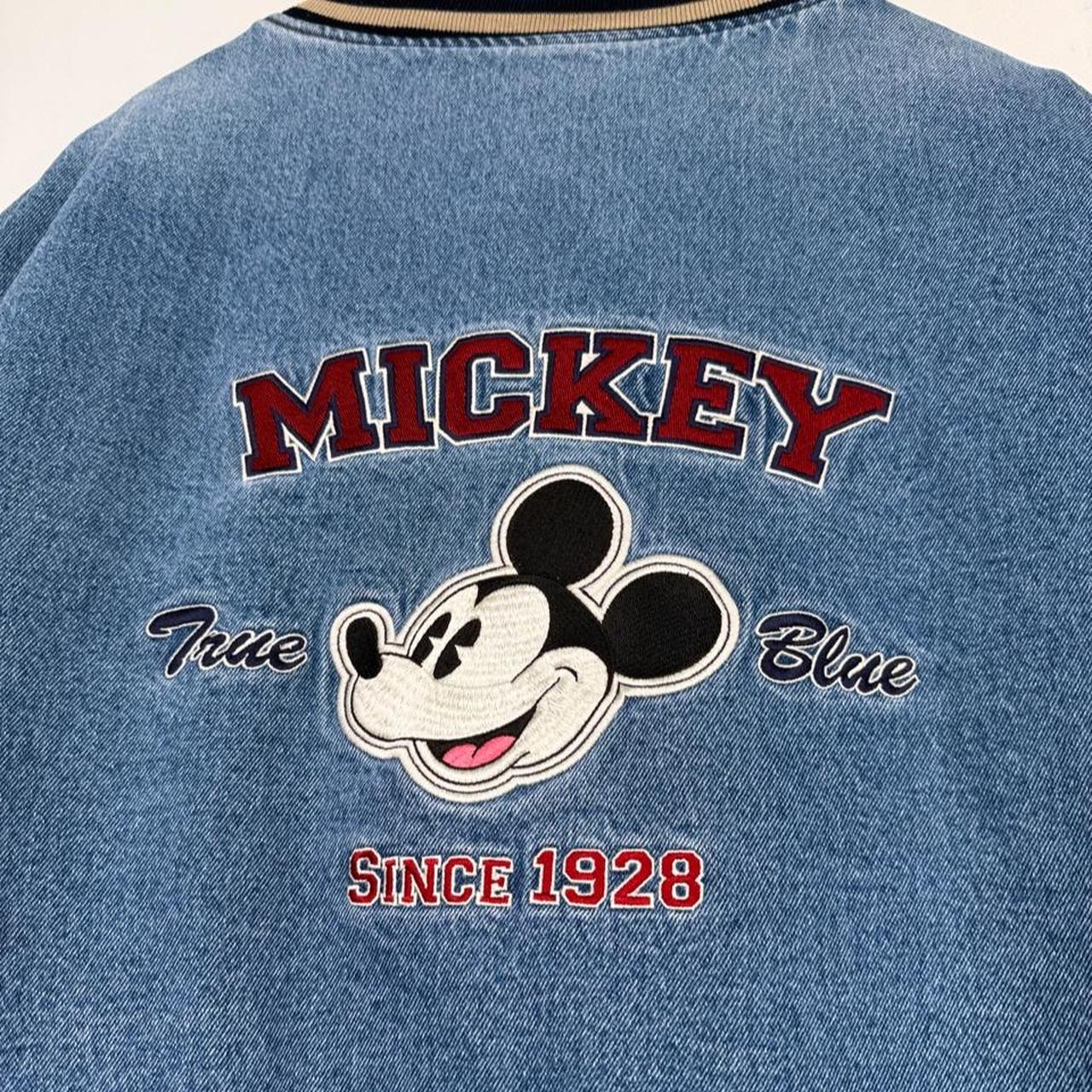 Vintage 00s Mickey Mouse Embroidered Denim Varsity Bomber Jacket (XXL)