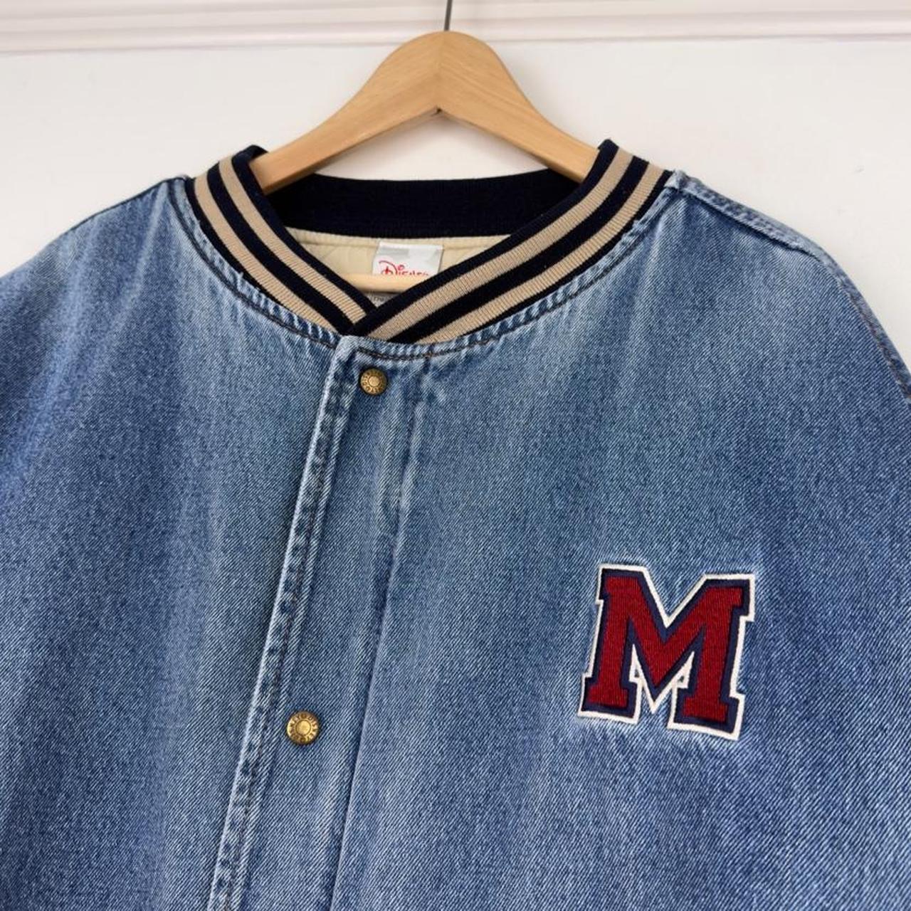 Vintage 00s Mickey Mouse Embroidered Denim Varsity Bomber Jacket (XXL)