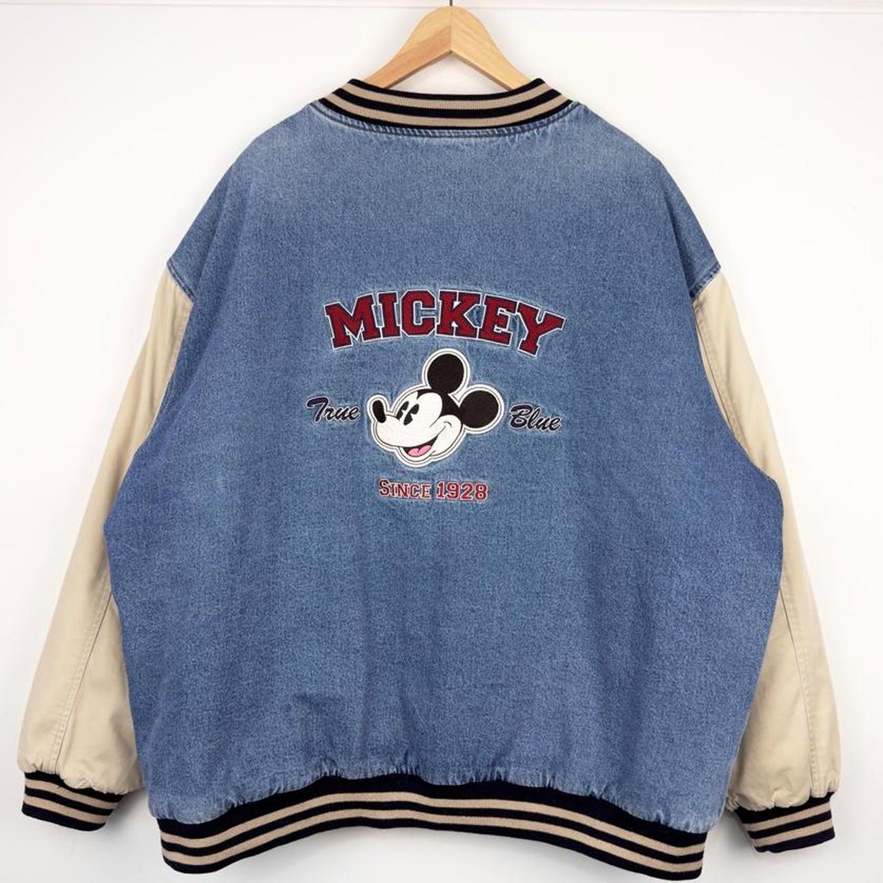 Vintage 00s Mickey Mouse Embroidered Denim Varsity Bomber Jacket (XXL)