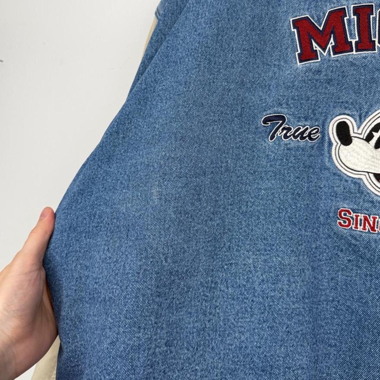 Vintage 00s Mickey Mouse Embroidered Denim Varsity Bomber Jacket (XXL)