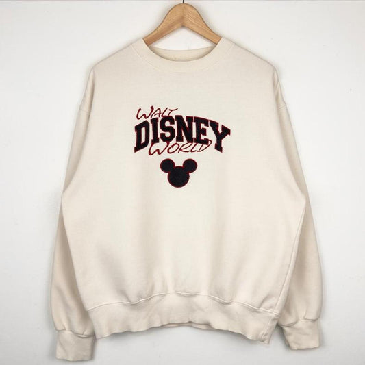Vintage 90s Walt Disney World Embroidered Beige Cream Sweatshirt (M)