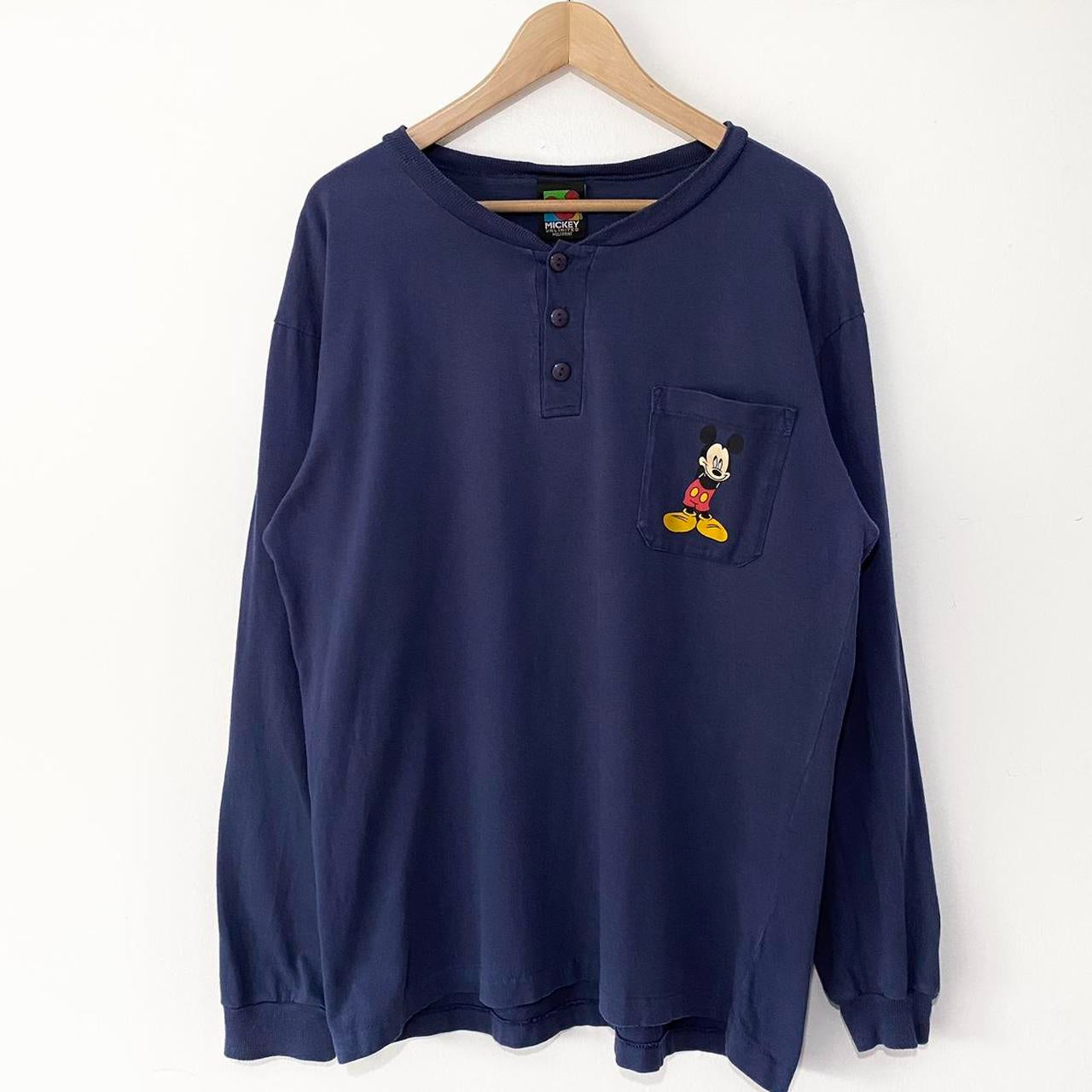 Vintage Mickey Mouse Pocket Henley Long Sleeve (L)