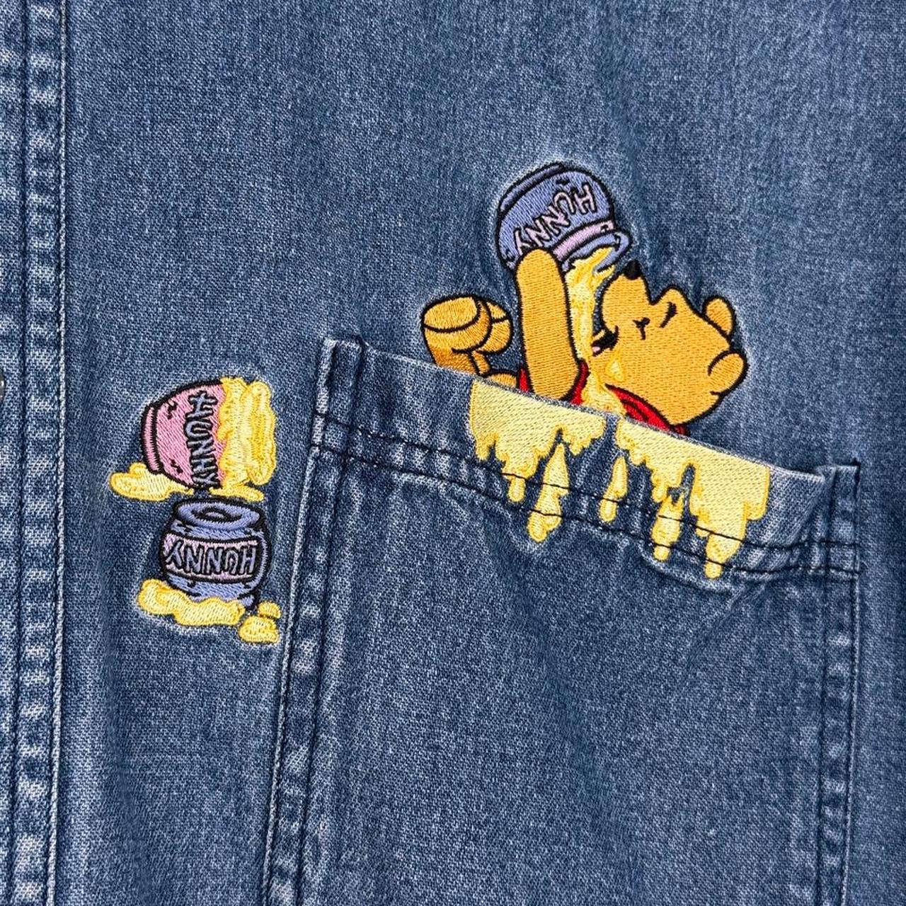 Vintage 00s Pooh & Friends Honey Embroidered Blue Denim Shirt (XXL)