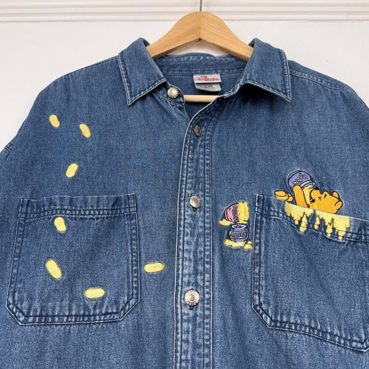 Vintage 00s Pooh & Friends Honey Embroidered Blue Denim Shirt (XXL)