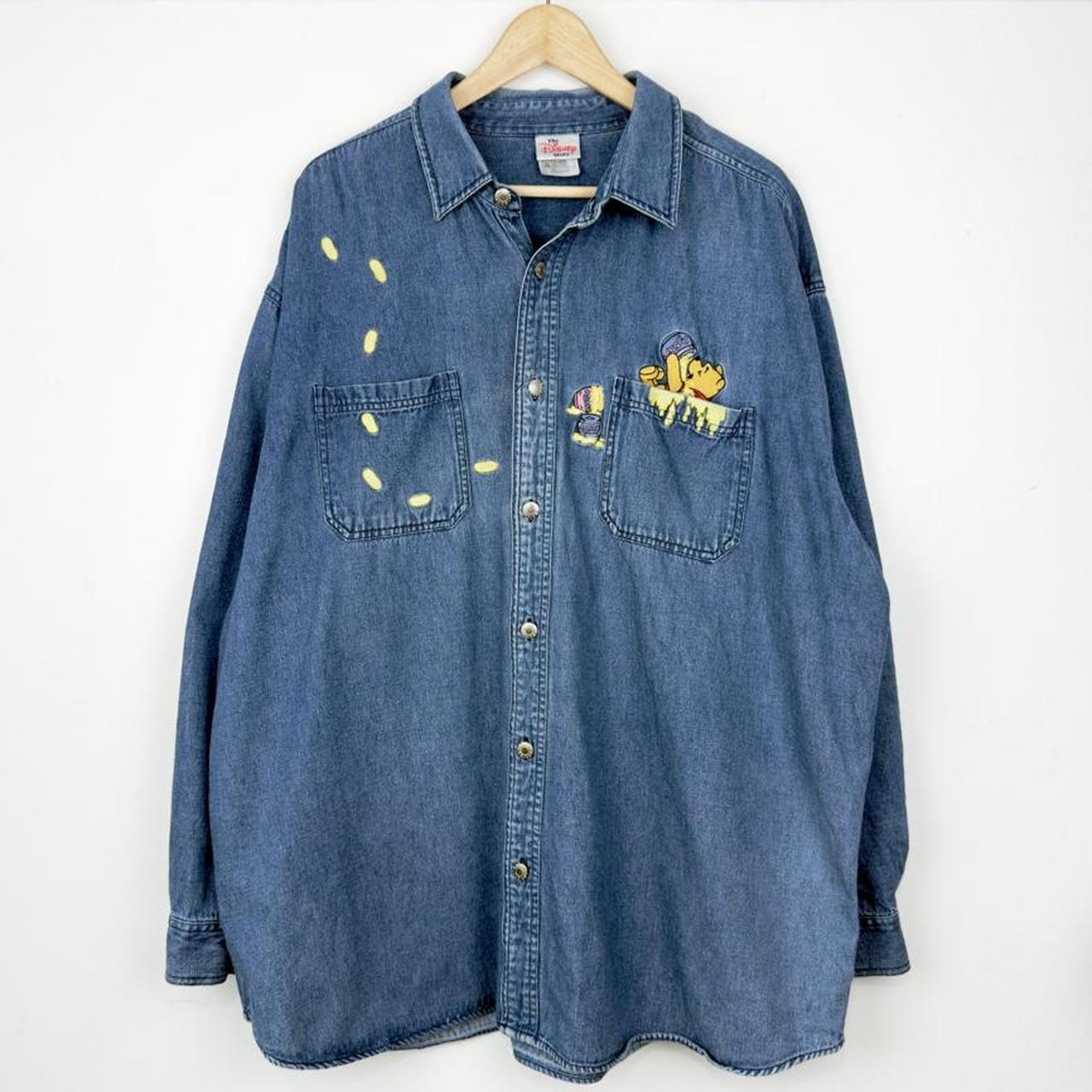 Vintage 00s Pooh & Friends Honey Embroidered Blue Denim Shirt (XXL)
