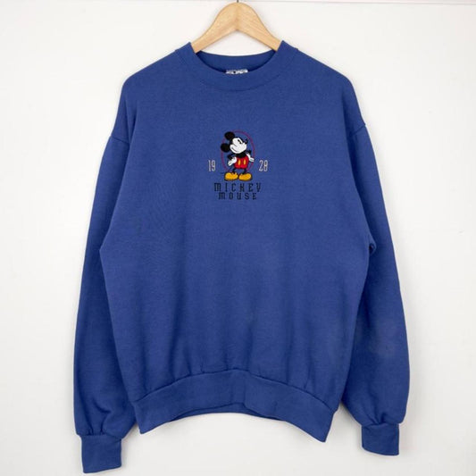 Vintage 90s Mickey Mouse Embroidered Blue Sweatshirt (M)