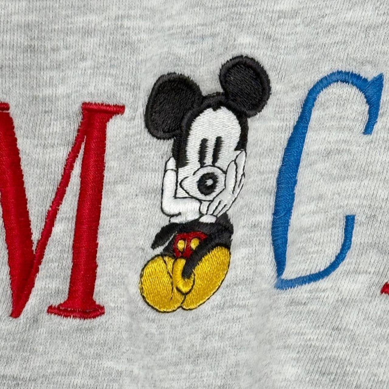 Vintage 90s Mickey Mouse Embroidered Spell Out Grey Sweatshirt (Boxy Fit, See Measurements)