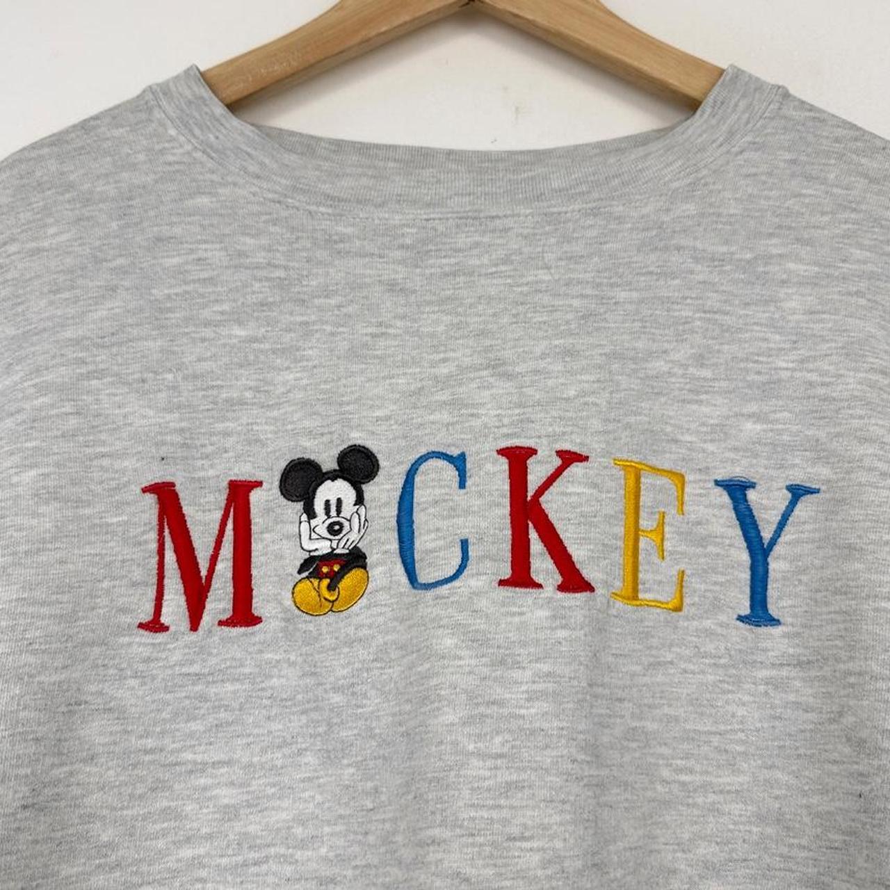 Vintage 90s Mickey Mouse Embroidered Spell Out Grey Sweatshirt (Boxy Fit, See Measurements)