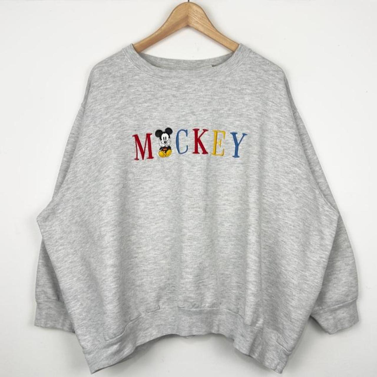 Vintage 90s Mickey Mouse Embroidered Spell Out Grey Sweatshirt (Boxy Fit, See Measurements)