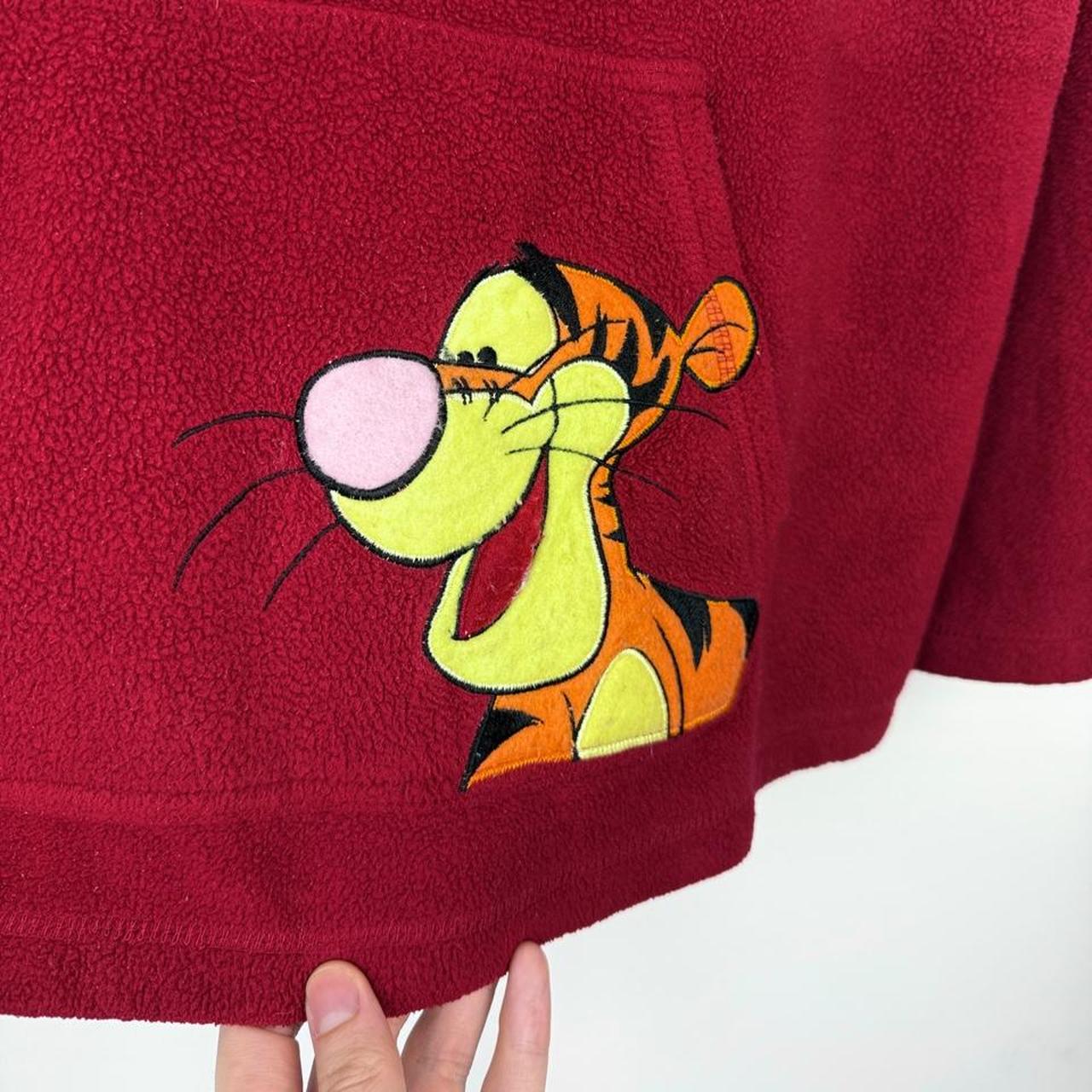 Disney Tigger Embroidered Fleece Burgundy 2000s Red Hoodie (L)