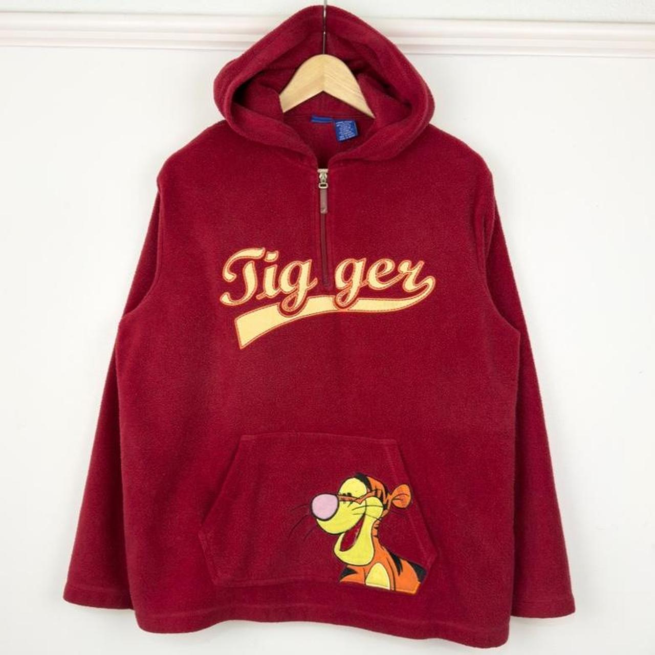 Disney Tigger Embroidered Fleece Burgundy 2000s Red Hoodie (L)