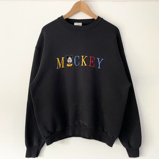 Vintage Mickey Spell Out Embroidered 90s Sweatshirt (L)