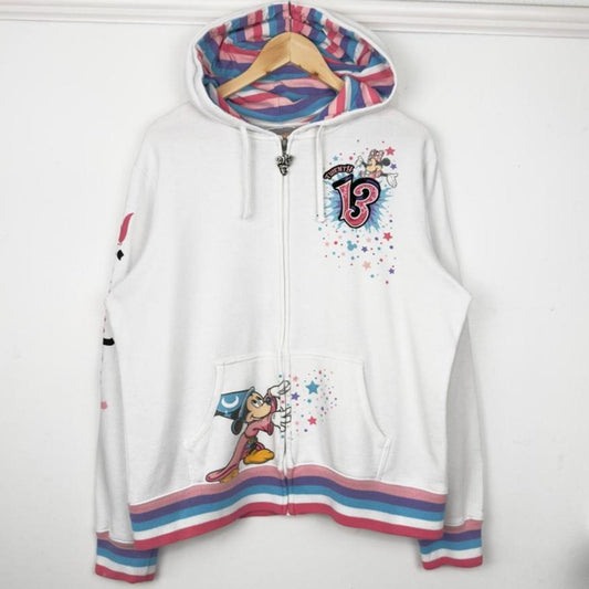 Disneyland 2013 Sorcerer Mickey White Zip Up Hoodie (Women's XL)