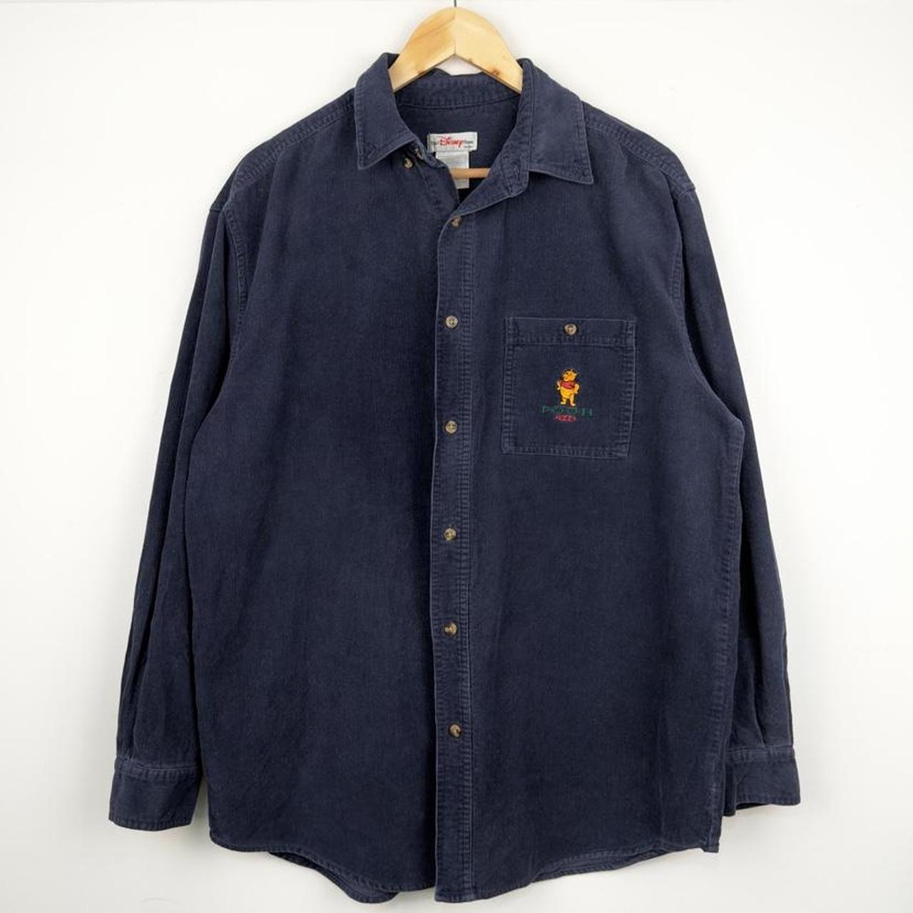 Vintage 00s Winnie The Pooh Corduroy Navy Button Up Shirt (M)