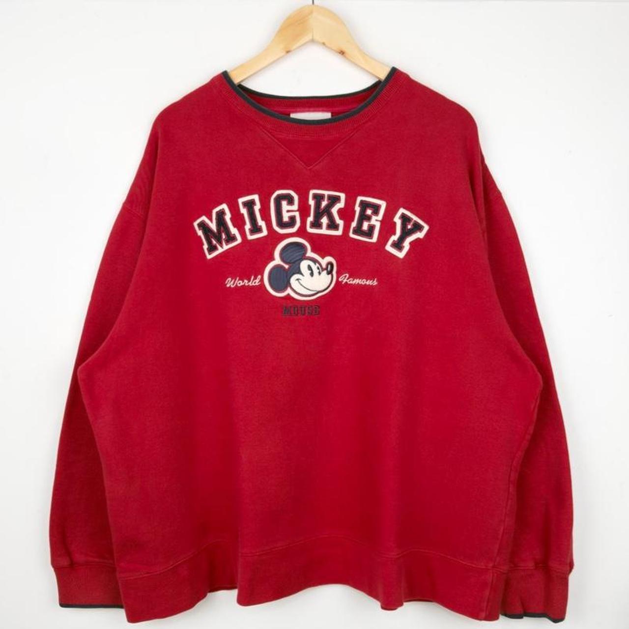 Vintage 00s Disneyland Mickey Spell Out Embroidered Red Sweatshirt (XL)