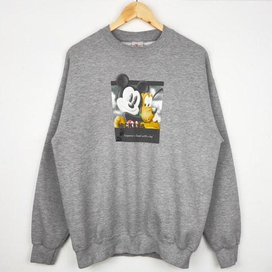 Vintage 00s Pluto & Mickey Mouse Disney Store Grey Sweatshirt (M)