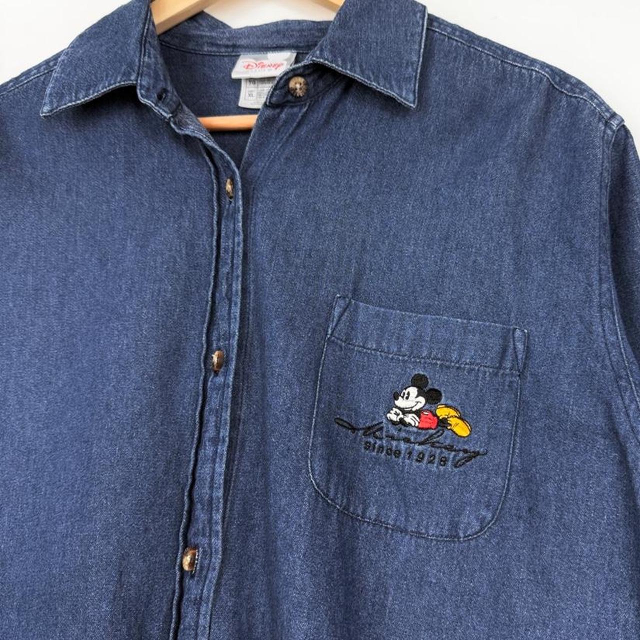 Vintage 00s Mickey Mouse Embroidered Denim Shirt (Women's XL)
