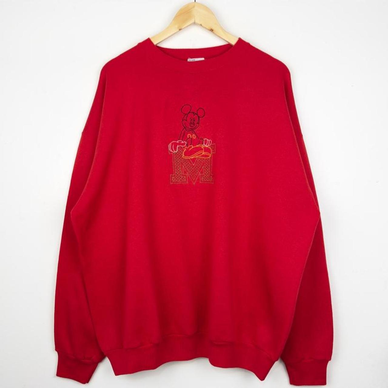 Vintage 90s Mickey Mouse Outline Embroidered Red Sweatshirt (XL)