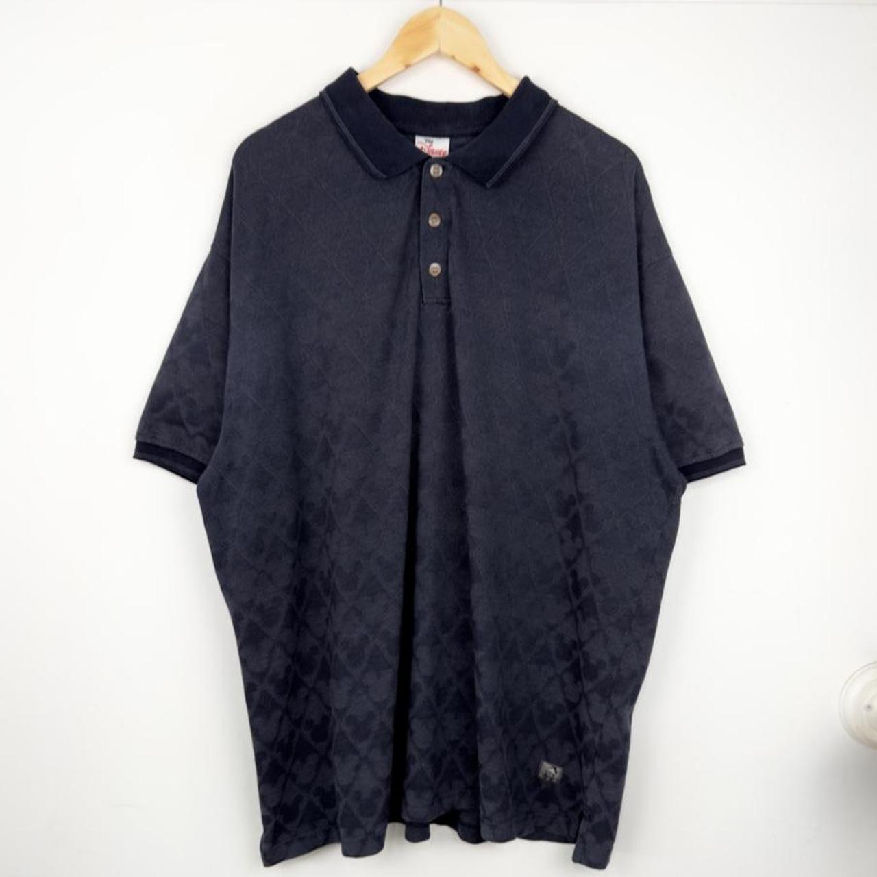 Vintage 00s Mickey Mouse Pattern Navy Polo Shirt (XXL)