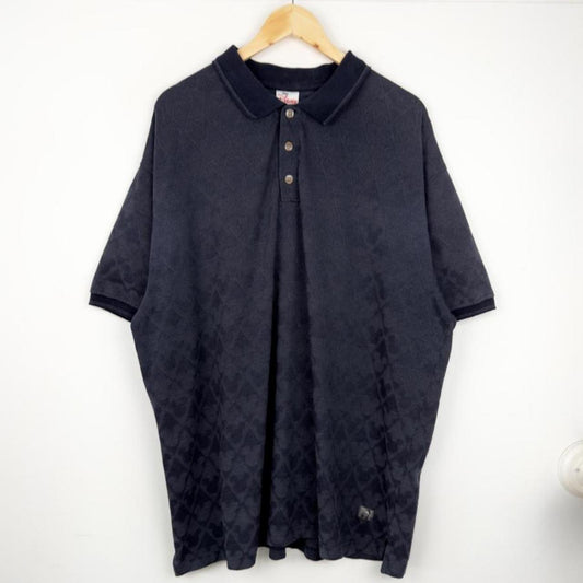 Vintage 00s Mickey Mouse Pattern Navy Polo Shirt (XXL)