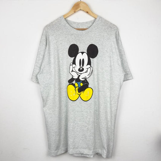 Vintage 90s Sitting Mickey Mouse Grey T Shirt (XL)