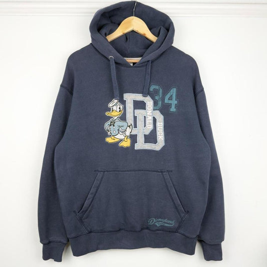 Donald Duck Disneyland Embroidered 2000s Navy Blue Hoodie (S/M)