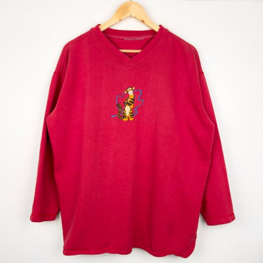 Vintage 90s Tigger Embroidered Red V Neck Sweatshirt (L)