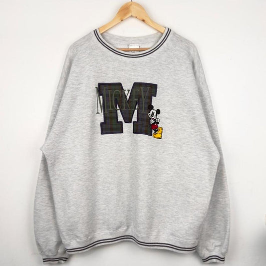 Vintage 90s Mickey Mouse Embroidered M Grey Sweatshirt (XL)