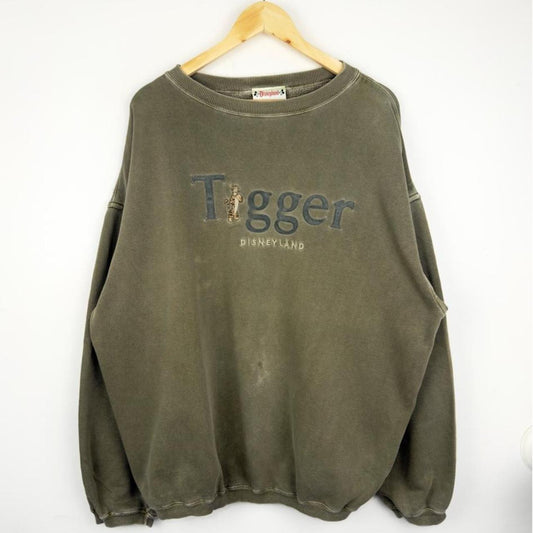 Vintage 00s Tigger Disneyland Distressed Khaki Sweatshirt (L/XL)