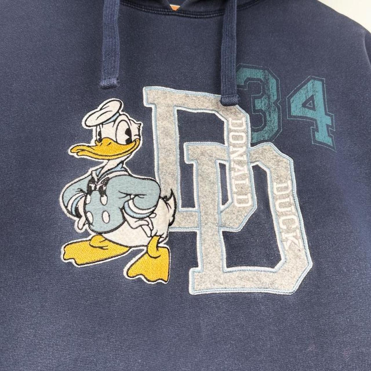 Donald Duck Disneyland Embroidered 2000s Navy Blue Hoodie (S/M)