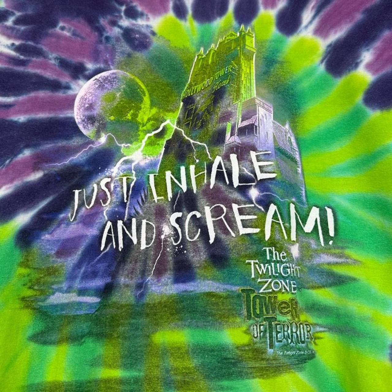Disney Tower of Terror Just Inhale and Scream! Tie Dye 2000s T Shirt (L)