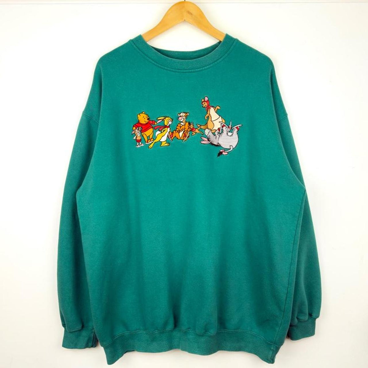 Vintage 90s Pooh & Friends Ice Skating Embroidered Teal Sweatshirt (XL)