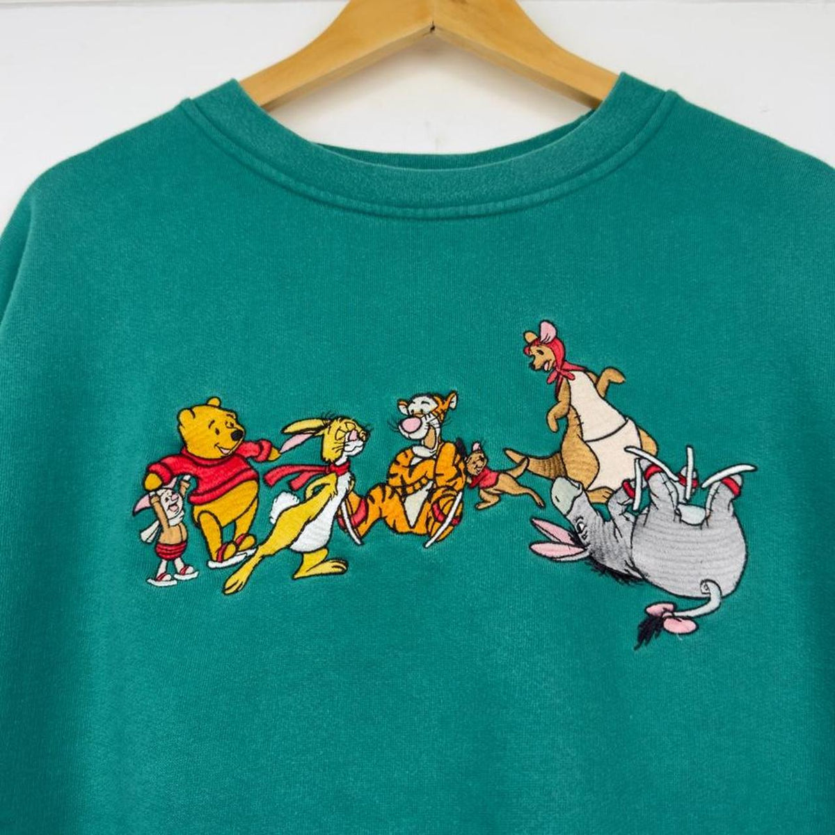 Vintage 90s Pooh & Friends Ice Skating Embroidered Teal Sweatshirt (XL)