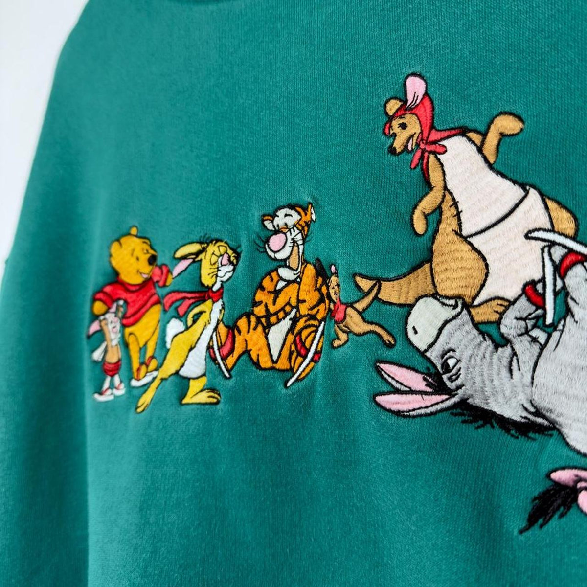 Vintage 90s Pooh & Friends Ice Skating Embroidered Teal Sweatshirt (XL)