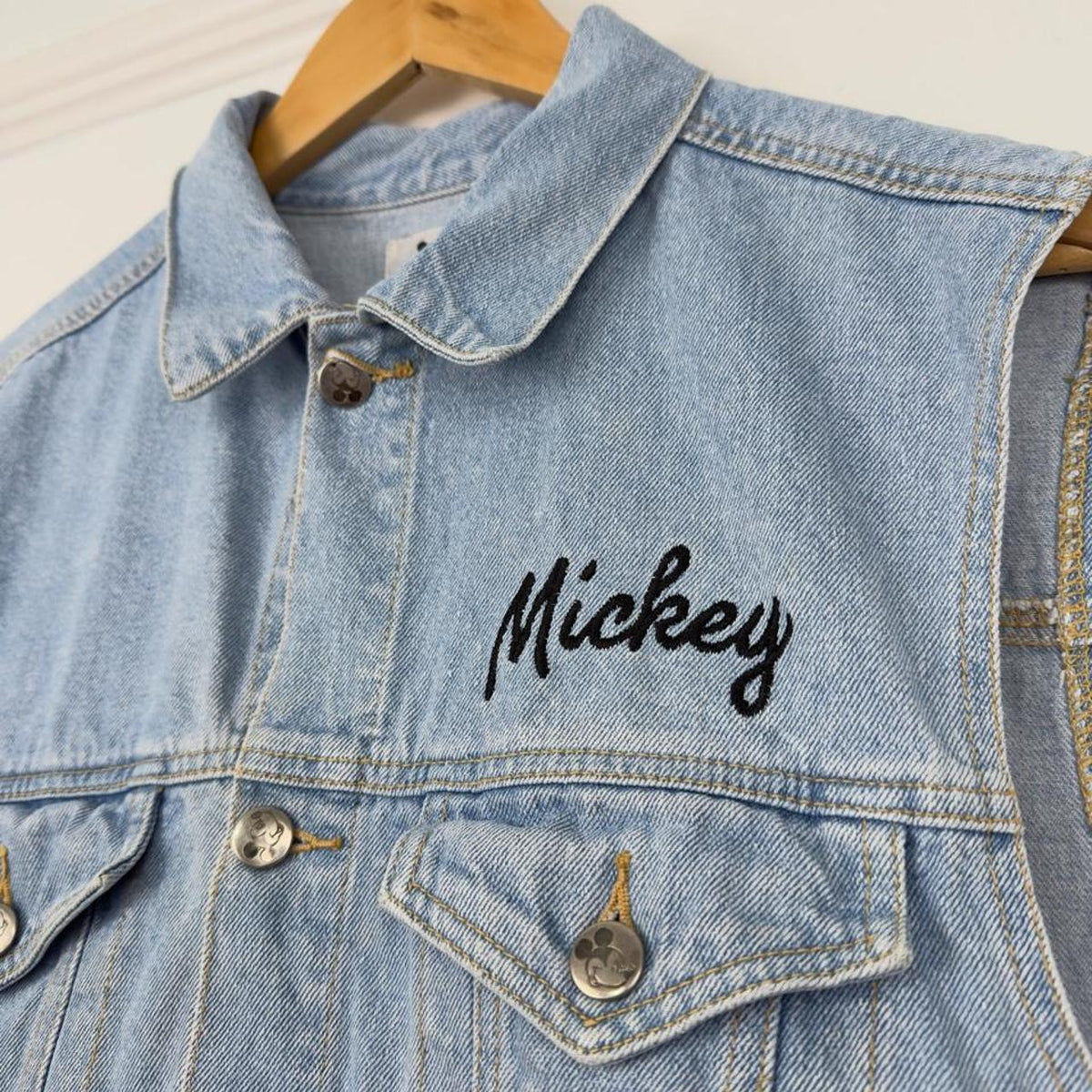 Vintage 90s Mickey Mouse Embroidered Denim Vest ()