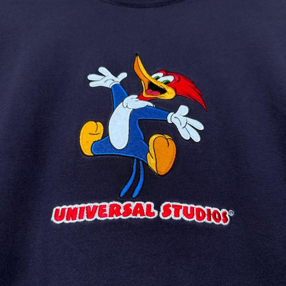 Vintage 00s Woody Woodpecker Universal Studios Embroidered Navy T Shirt (S)