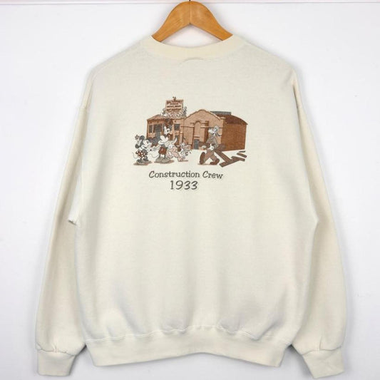 Vintage 00s Walt Disney Studios Construction Crew 1933 Cream Beige Sweatshirt (S/M)