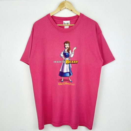Vintage 00s Belle I'm With The Beast Disney World Pink T Shirt (L)