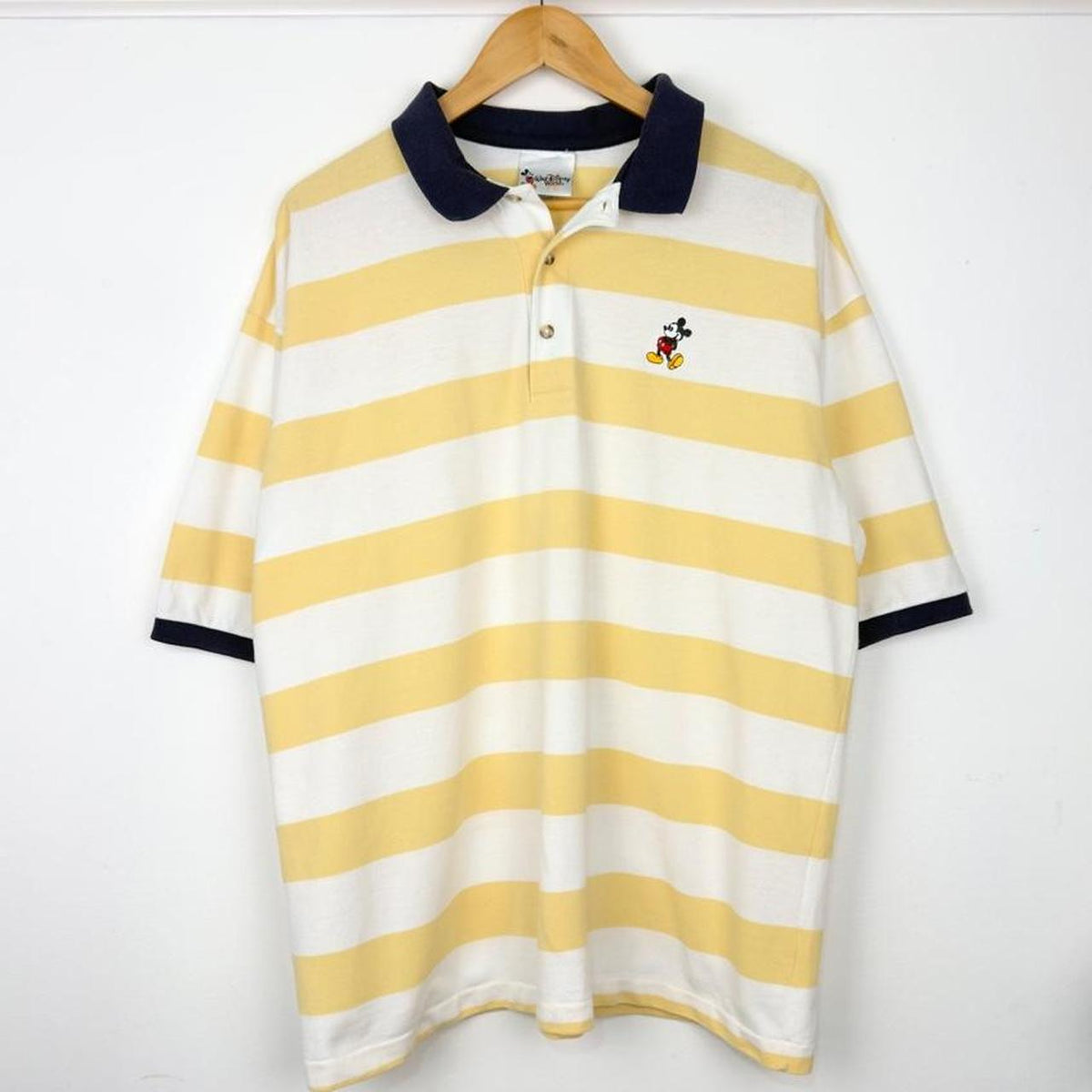Vintage Mickey Mouse Embroidered Striped Polo Shirt (XL/XXL)
