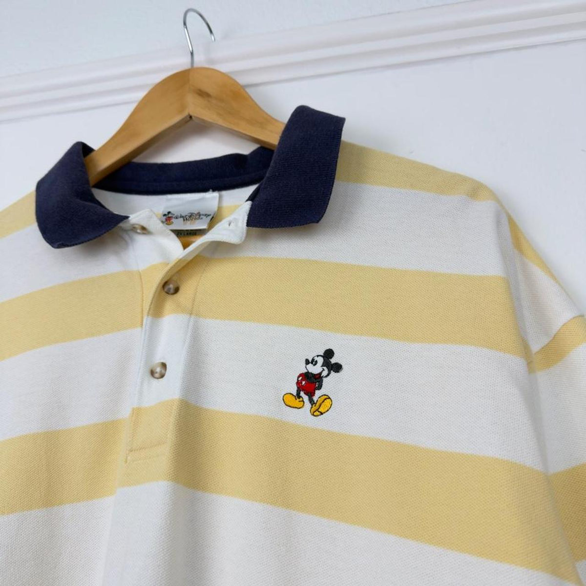 Vintage Mickey Mouse Embroidered Striped Polo Shirt (XL/XXL)