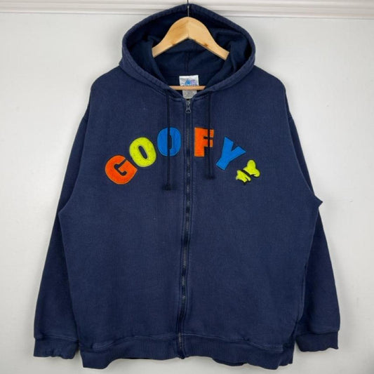 Vintage 00s Goofy Disneyland Embroidered Navy Zip Up Hoodie (L)